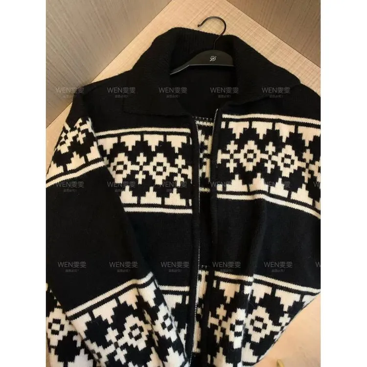 WEN 复古撞色韩版拉链花纹毛衣WWM0076