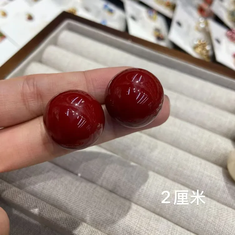 铜合金耳饰 鼎溢糖果色珐琅滴油20圆球安哥拉红大樱桃耳钉女wr