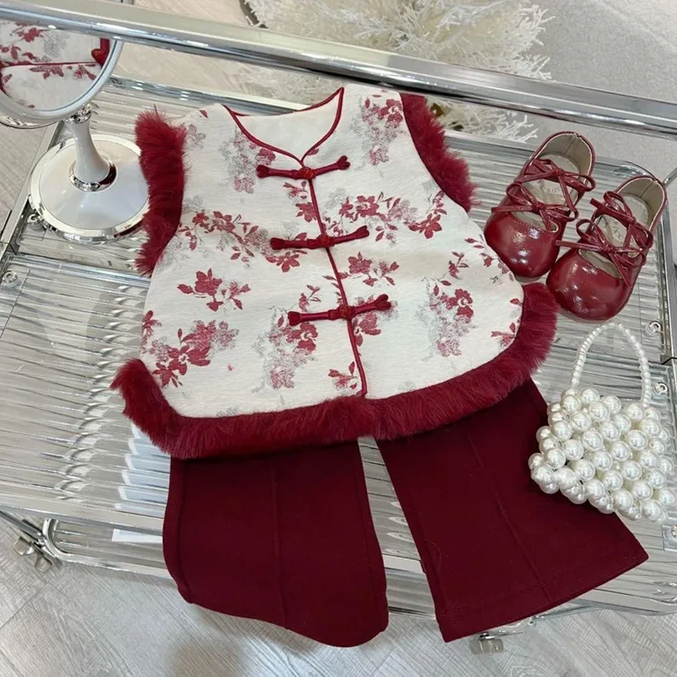 2025新款潮童女宝过年加绒唐装套装女童国风夹棉休闲秋冬保暖