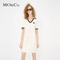 【贤哥专享】MOCO夏POLO领V领撞色边短袖连衣裙气质MBC2DRS023