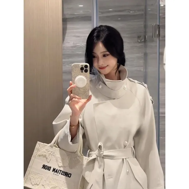 白色长款风衣外套女2025秋秋气质小个子英伦风露丝同款大衣高级感