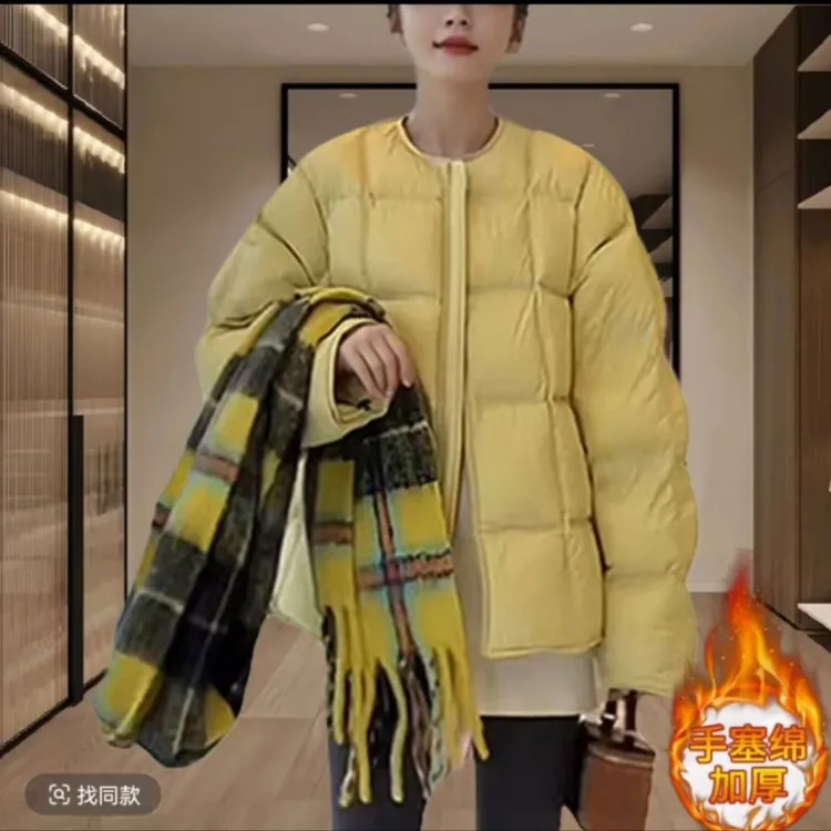 棉服韩版新款秋冬小众纯色高级感圆领女时尚加厚保暖外套