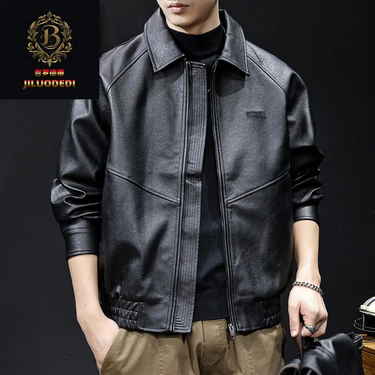 纹理感皮衣男士外套2025秋冬新款潮美式复古骑行机车工装夹克大码
