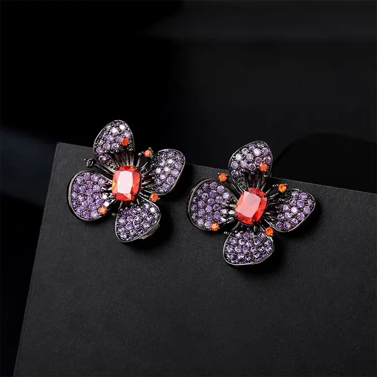 铜合金合成锆石耳饰 轻奢精致感百搭紫色耳钉女新款气质耳饰耳坠