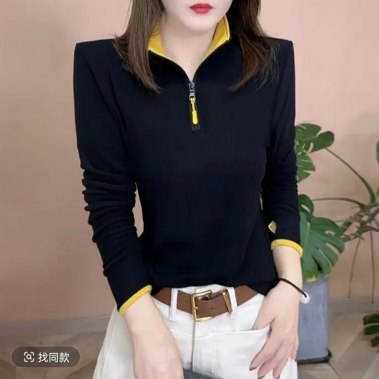 冬季新款直播爆款2025冬季时尚半拉链立领休闲双面绒保暖打底小衫