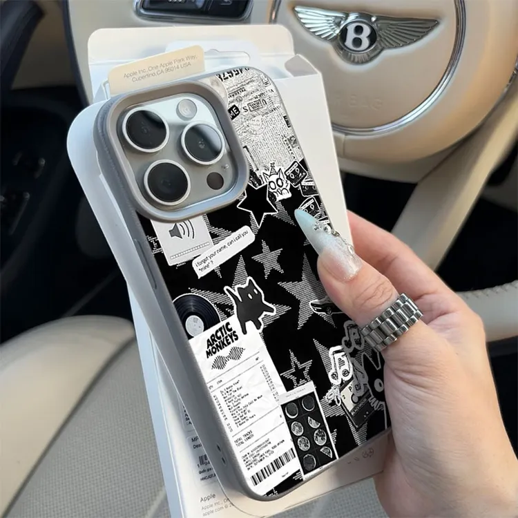 个性像素黑猫适用苹果16p/15手机壳iPhone14promax13荔枝纹12防摔