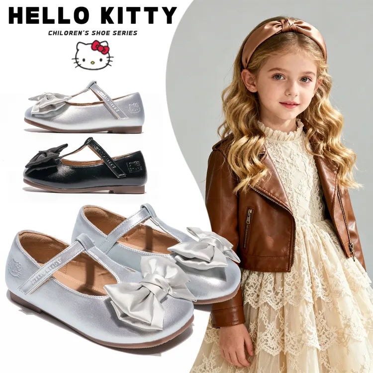 三丽鸥童鞋女童皮鞋春秋季学院公主风时尚韩版百搭蝴蝶结儿童单鞋