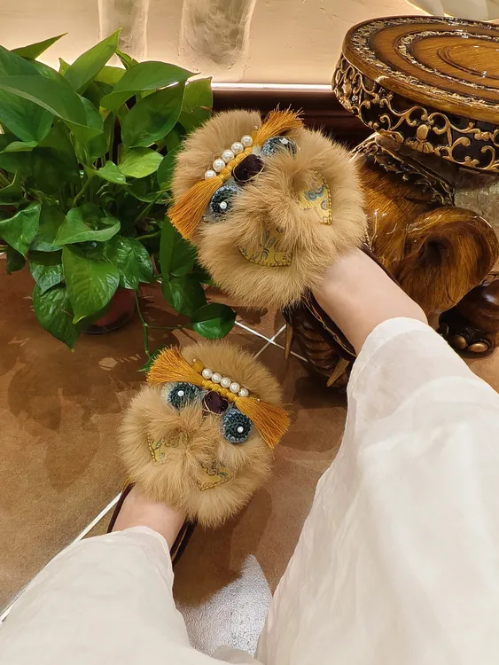 【姜黄色】冬季加绒手工千层底虎头鞋低帮一脚蹬气质百搭2025新款