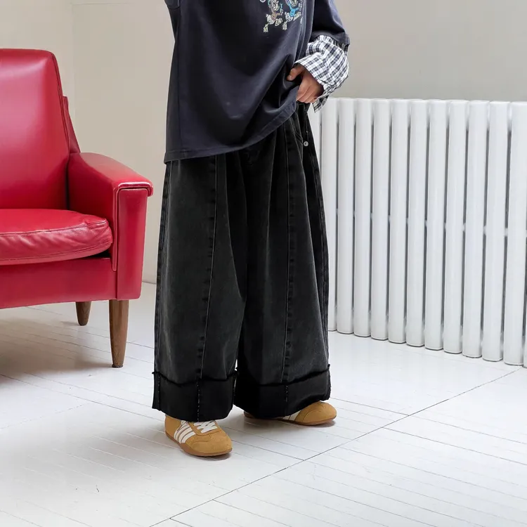 【呱呱家高定私服】秋季新款韩版卷边宽松男女童百搭拆口袋休闲裤