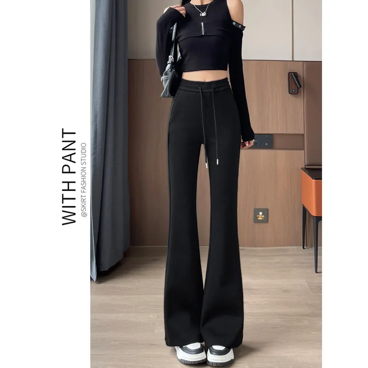 黑色运动微喇裤女春秋2025新款高腰显瘦休闲裤小个子喇叭马蹄卫裤