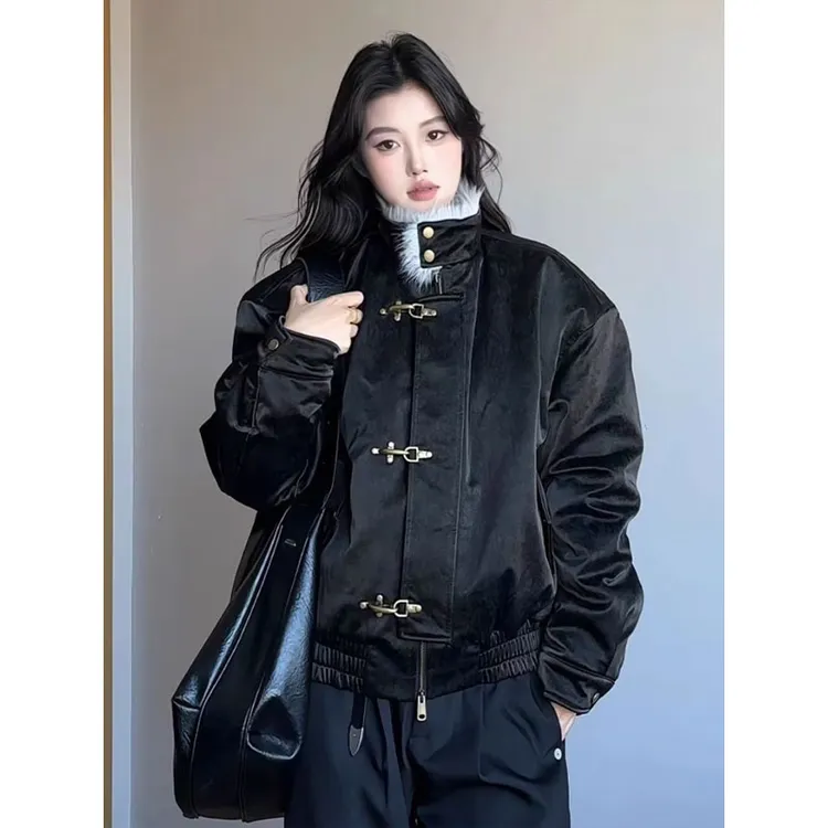 飞机扣座山雕皮衣外套男秋冬哈灵顿立领夹克棉服加绒加厚保暖棉衣