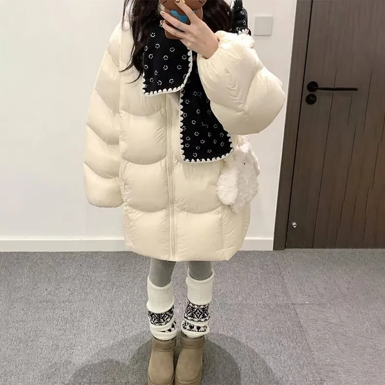 初中生女冬装高中学生中长款小个子加厚保暖连帽面包服女学生棉衣
