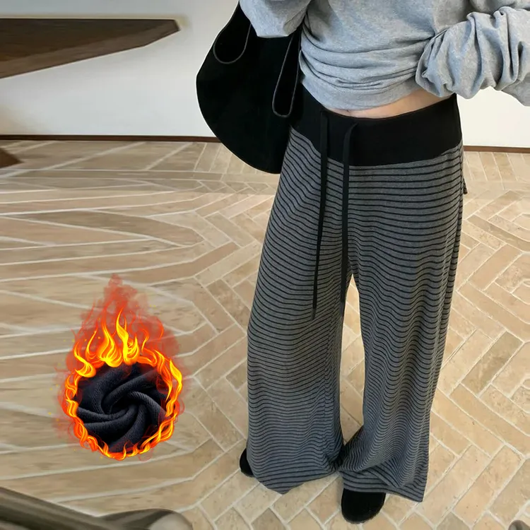 孕妇条纹裤子2025秋冬慵懒风宽松休闲条纹拖地裤外穿百搭显瘦