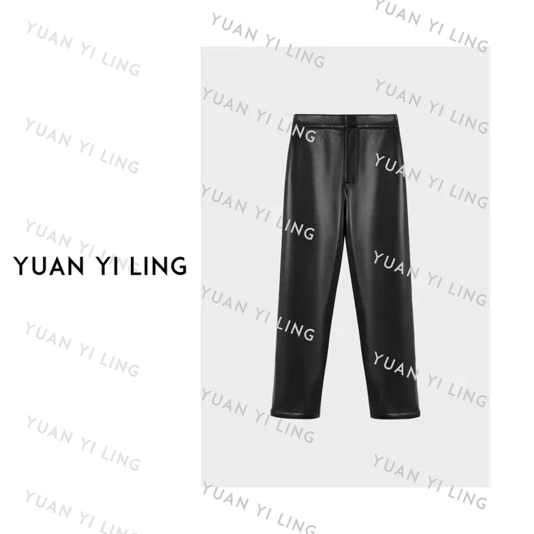 袁艺灵"【经典神裤】 100超细美利奴澳毛PU潮流百搭气质长裤  "