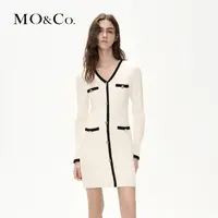 【贤哥专享】MOCO冬小香风圈圈纱肌理V领收腰针织连衣裙MBC4DRS007