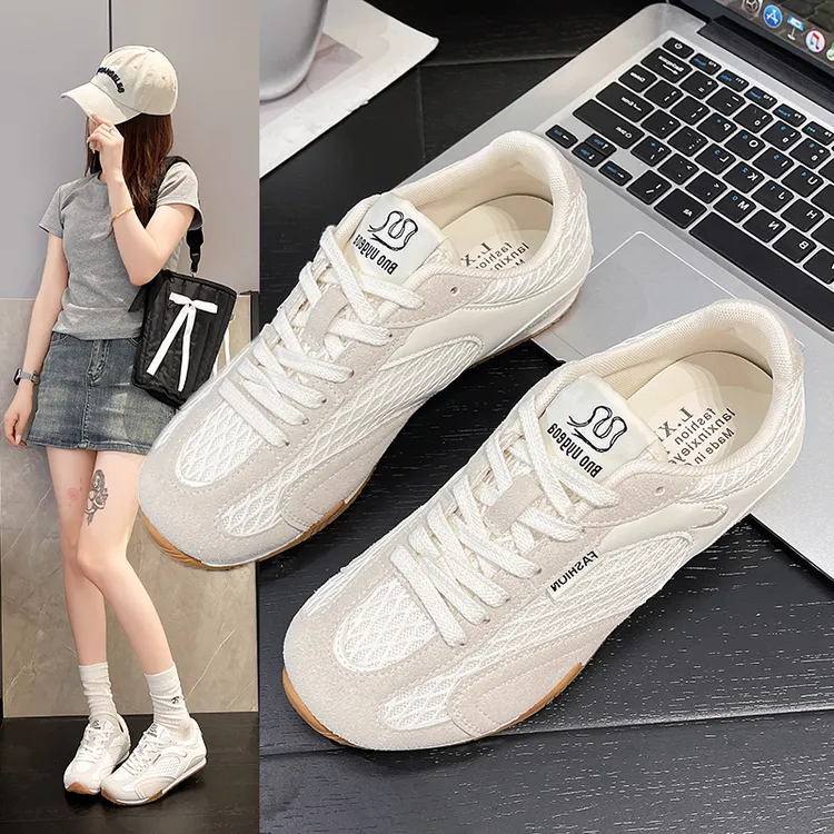 爆款夏季德训鞋女2025新款百搭平底网面阿甘鞋学生运动休闲板鞋女