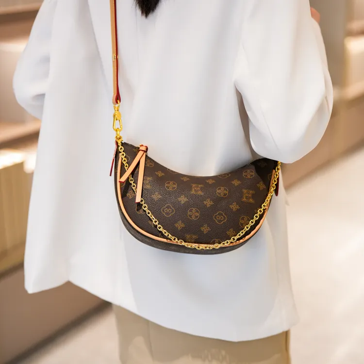 新款女士2025印花豌豆月牙链条百搭包包腋下斜挎包时尚高级单肩包