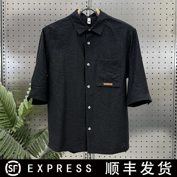 K808夏季新款时尚宽松舒适潮流男士翻领透气可外穿丝滑衬衫外套