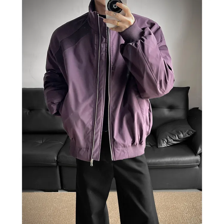 乌梅紫色立领棒球棉服男款冬季加厚保暖防寒棉衣潮牌美式短款外套