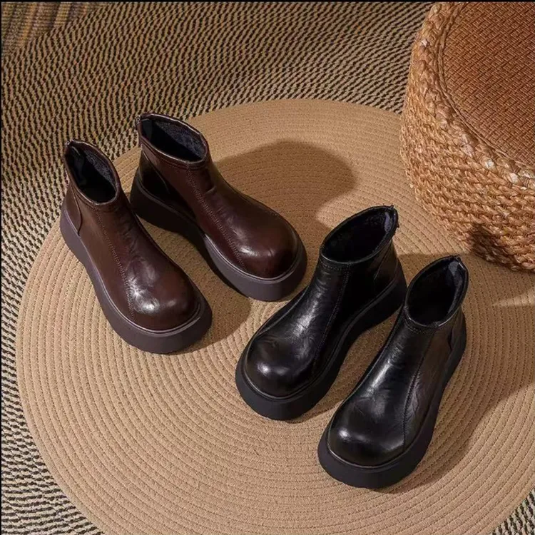 冬季黑色短靴女2025秋冬新款松糕厚底马丁靴英伦复古加绒女靴子