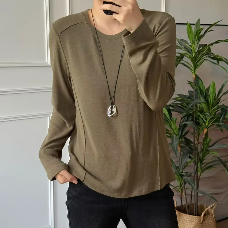 NANA【双肩线打底】秋冬圆领明线设计双肩线打底衫长袖T显瘦C0549