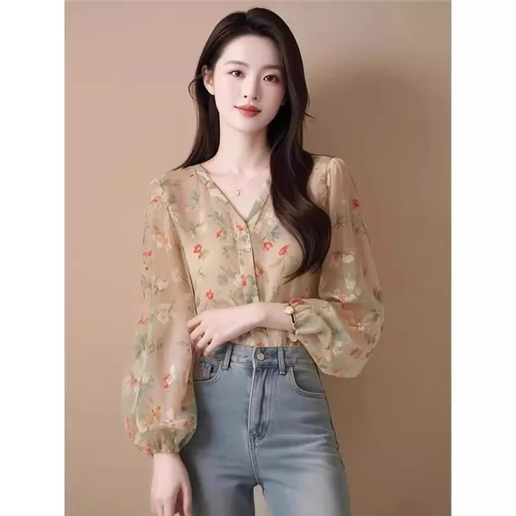 碎花雪纺衬衫女夏季2025新款时尚洋气质减龄宽松上衣复古显瘦衬衣