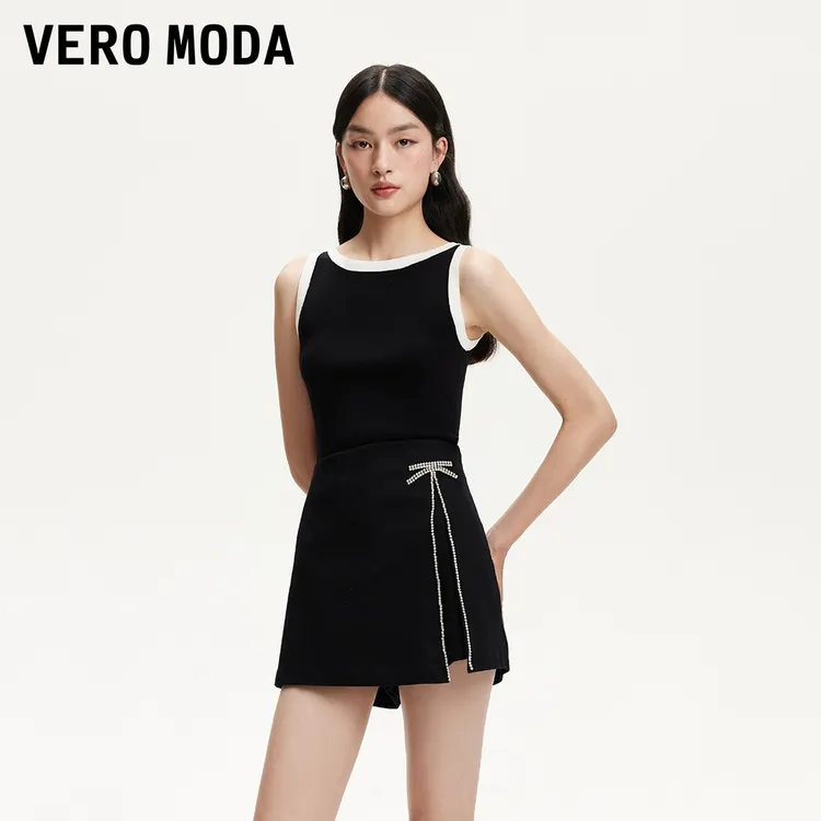 Vero Moda短裤2025新款含棉水钻装饰高腰显瘦纯欲慵懒裙裤洋气女