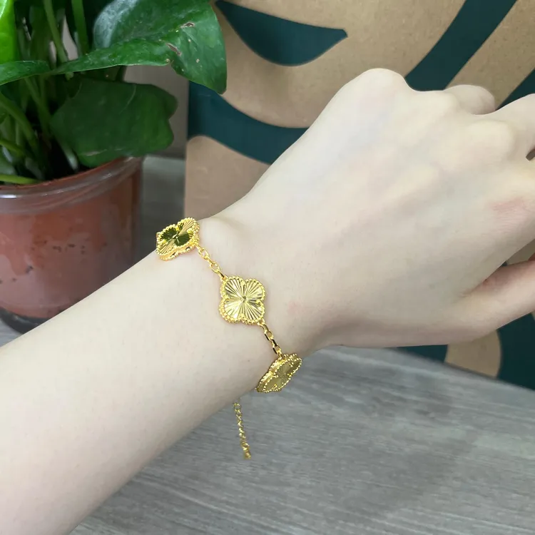 足银手链 足银镀金【金五花手链女】精致五花手链镭射车花气质轻奢