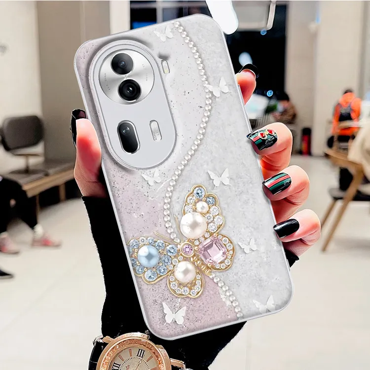 适用OPPORENO11水凝壳reno11pro手机壳钻石蝴蝶时尚潮防摔保护套