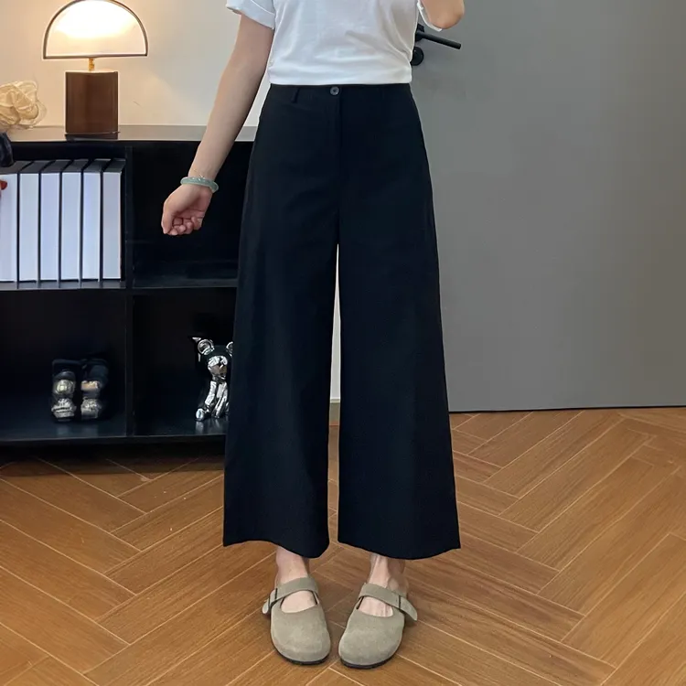 梨形身材直筒休闲裤女夏季薄款大码胖mm高腰遮肉显瘦阔腿九分裤子