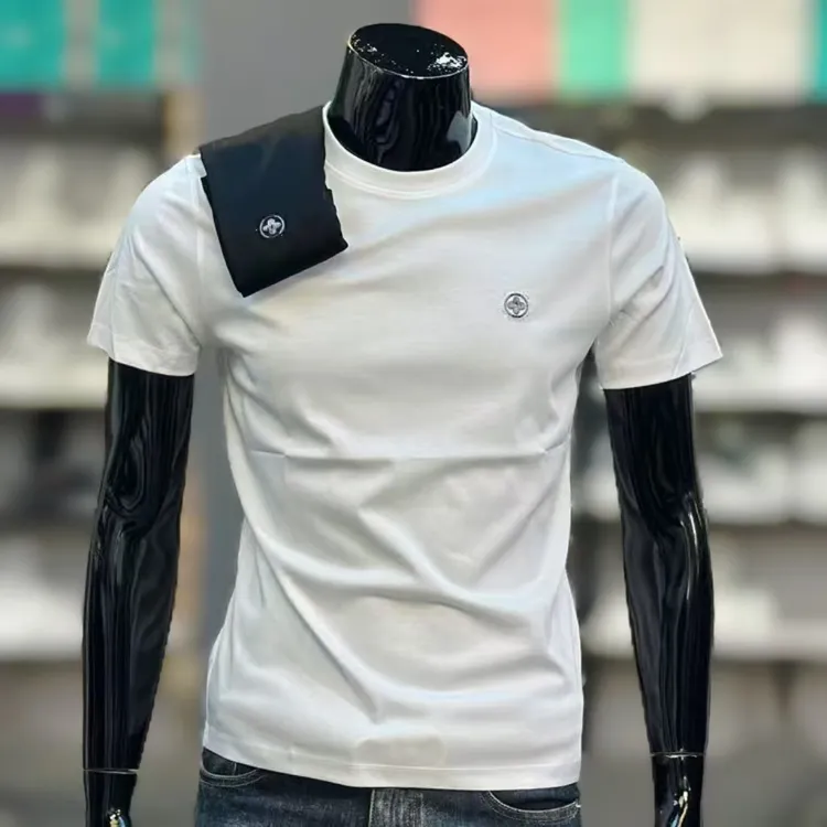 史蒂芬先生 欧货轻奢男T恤短袖梅花烫钻修身修身丝光棉小板型短袖