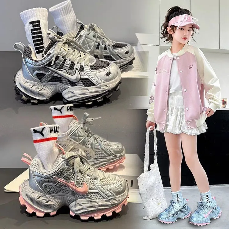 ABC女童鞋老爹鞋春秋款2025新款儿童软底网面透气女孩运动鞋防滑