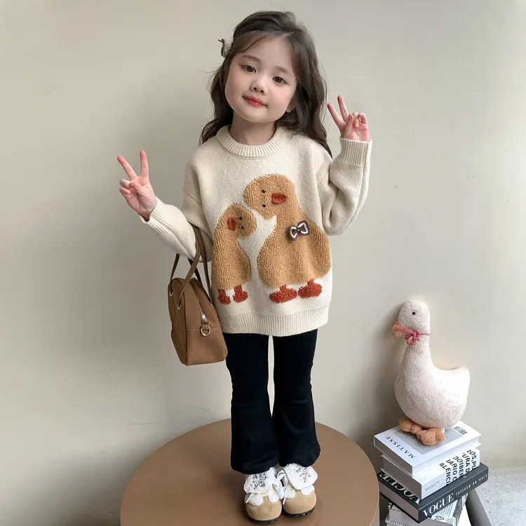 女童秋季圆领卡通毛衣2025新款儿童时髦洋气线衫女宝宝时尚针织衫