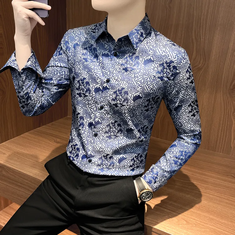 潮牌花衬衫男款长袖高贵上档次男装上衣痞帅高级感中国风男士衬衣