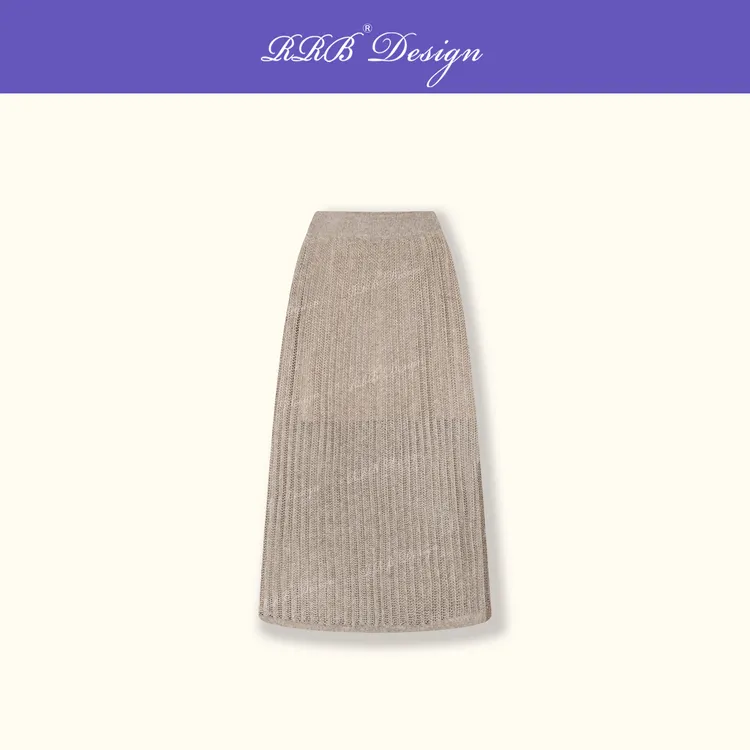RRB Design 「风华」亚麻混纺编织镂空显瘦针织半身裙气质百搭长裙