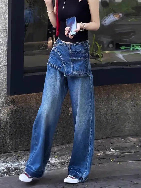 2025夏季新款高腰显瘦大码阔腿显瘦夏日松弛感休闲牛仔裤