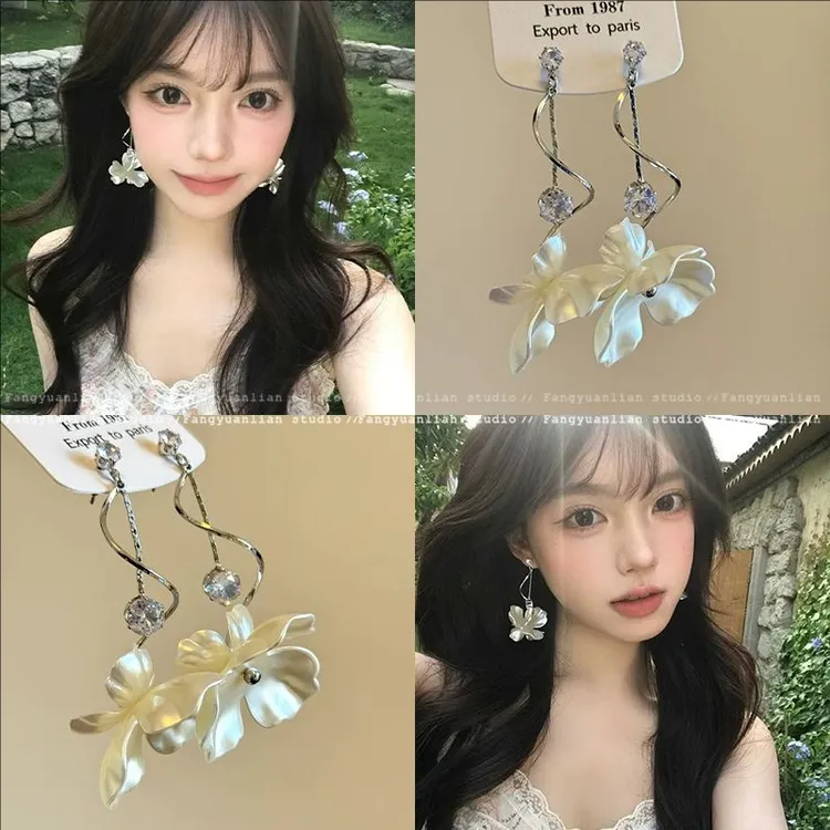 铜合金耳饰 海岛遐风 夏季超仙长款花朵耳环女法式高级感耳钉耳饰