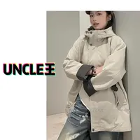 88157连帽情侣宽松秋季新款派克服外套中长款冲锋衣女