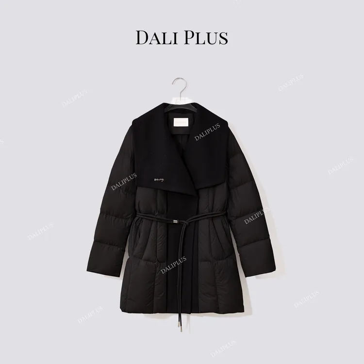DALI PLUS“闪闪大翻领中长款”90鹅绒百搭收腰羽绒服-D5CH4745-1