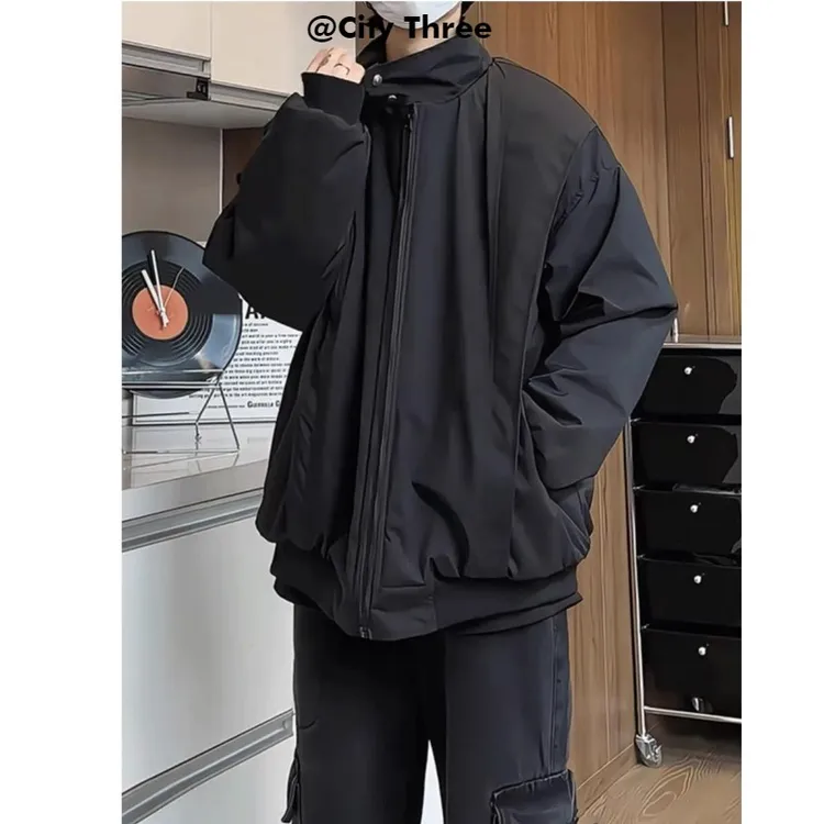 美式防水冲锋衣外套男款冬季夹棉加厚夹克潮牌高级感痞帅立领棉服