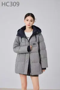 冬季中长款加厚保暖羊毛呢羽绒服时尚百搭显瘦C309