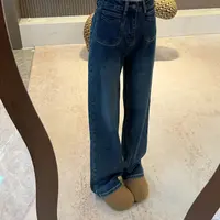 宿慕SUMU 设计感显瘦植绒保暖阔腿牛仔裤10-11新款百搭长裤32998