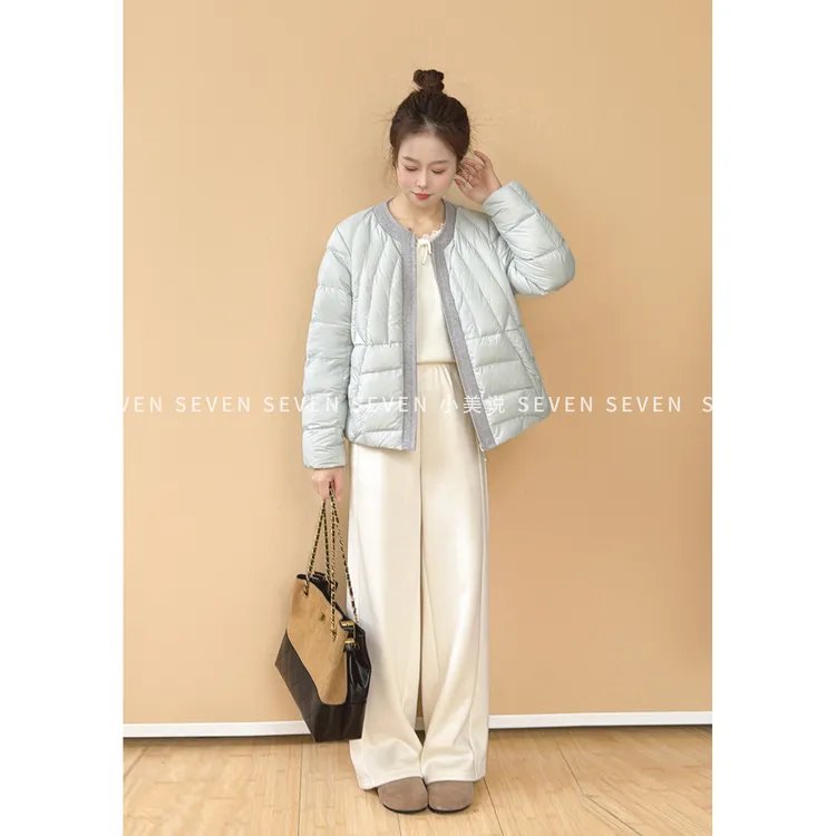泡芙面包⑦七七146小个子冬季撞色拼接90白鸭绒泡芙羽绒服女小美说