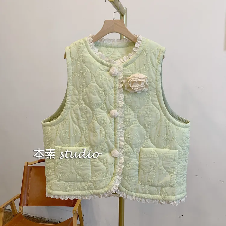 阳光玫瑰C2816夹棉刺绣圆领马甲