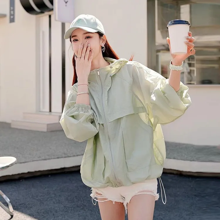 2025夏季新款防晒衣女便携式速干时尚百搭透气薄款连帽宽松简约