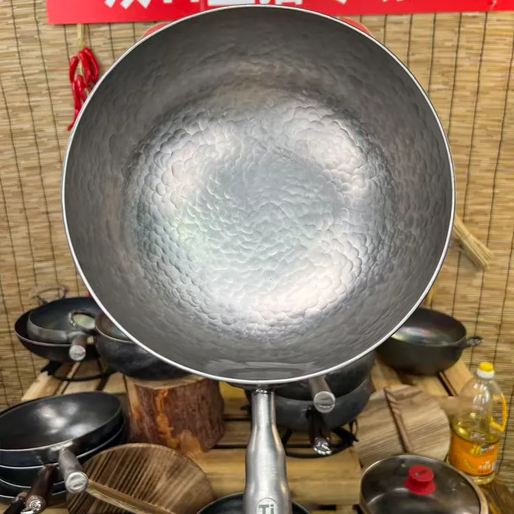 【纯钛炒锅】手工纯钛炒锅无涂层纯钛不生锈