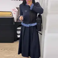 【莹莹推荐】假两件短款针织上衣西服半身裙胖mm2025秋季新款套装