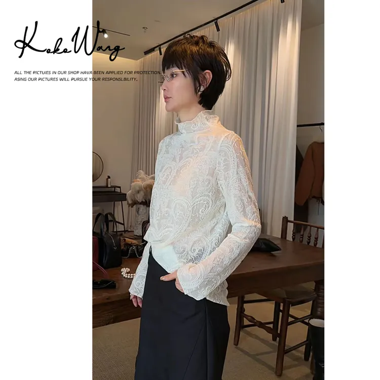 KOKO WANG 秋冬羊毛混纺法式提花可叠穿高领打底衫N1535J22CS43