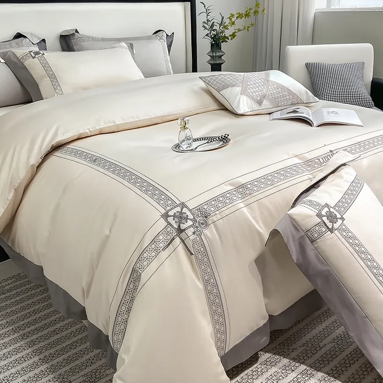 新款轻奢200s长绒棉刺绣四件套纯棉床笠全棉床单被套高级感床品4