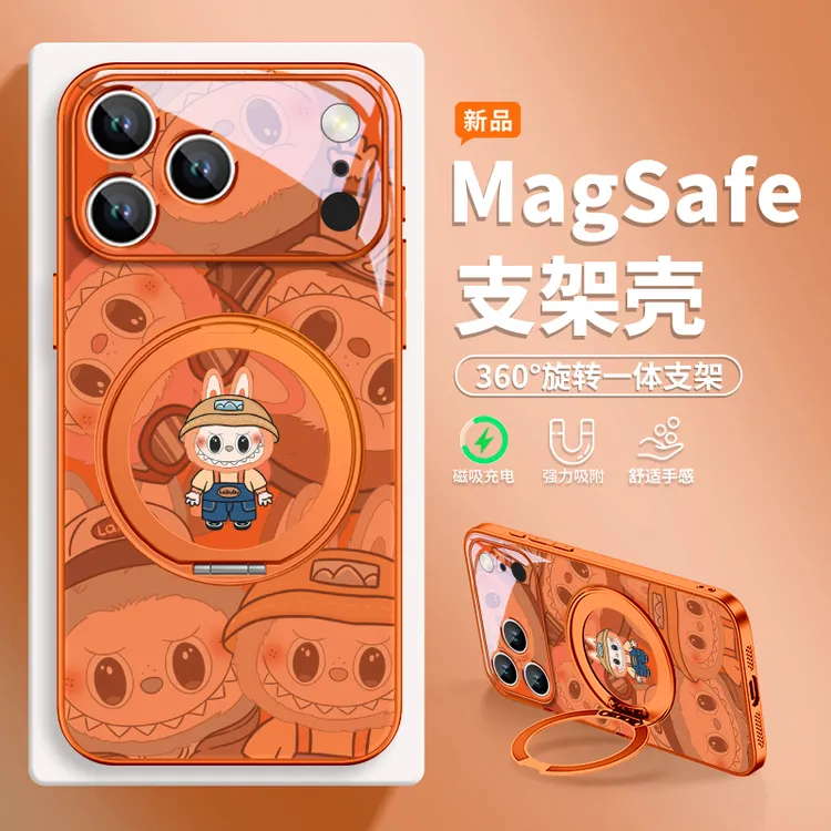 潮牌拉布布适用苹果17pro手机壳华为pura80/mate70磁吸支架小米15